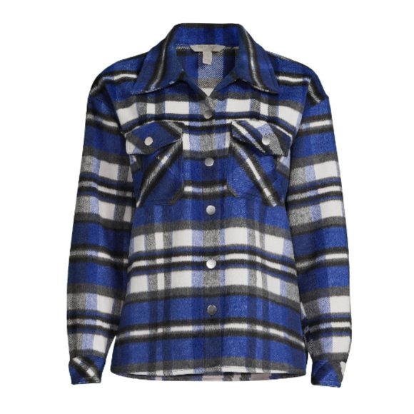 Nine.Eight Plaid Shacket Flannel Shirt Jacket Medium Blue multi NWT - Picture 2 of 5